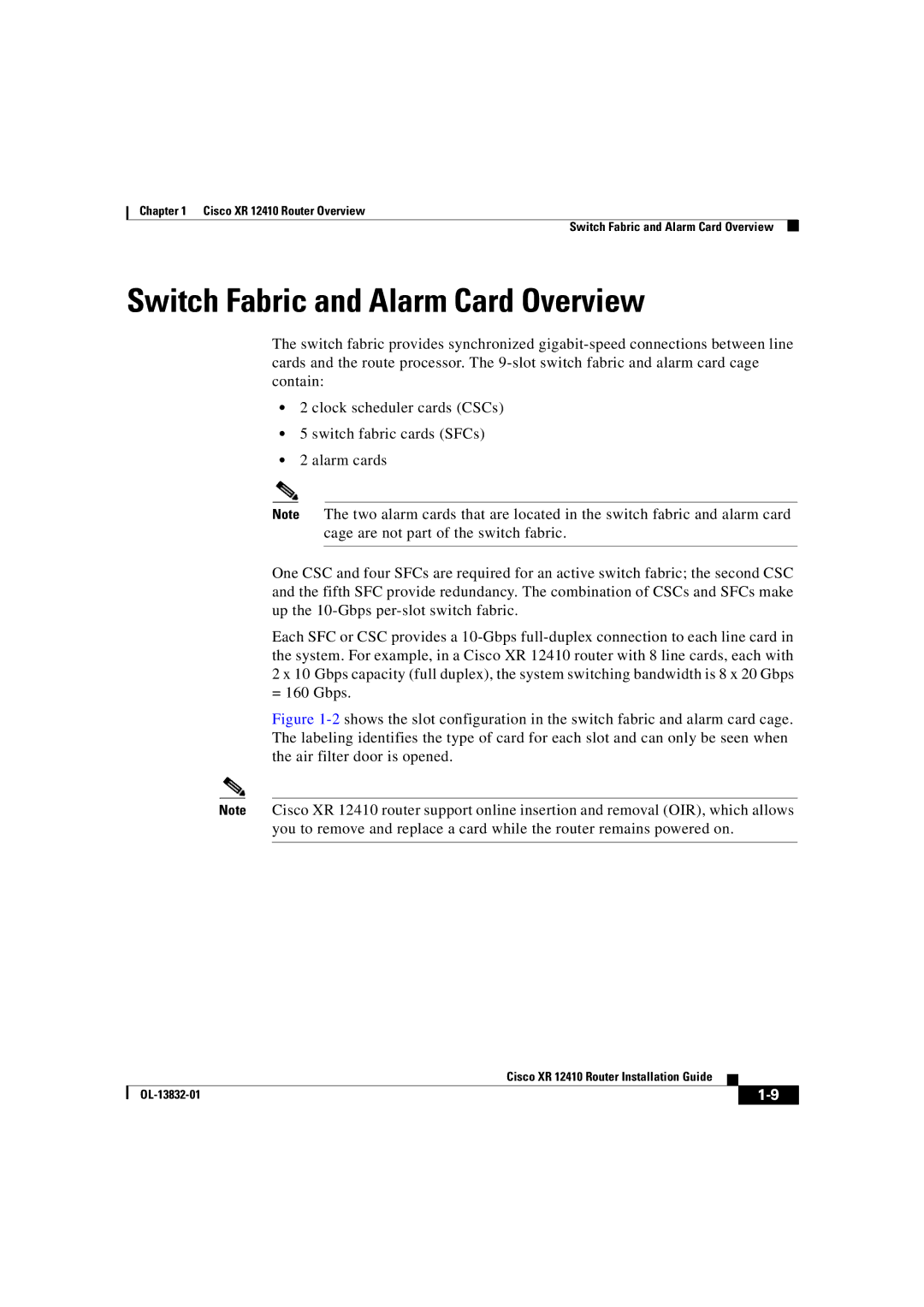 Cisco Systems XR 12410 manual Switch Fabric and Alarm Card Overview 