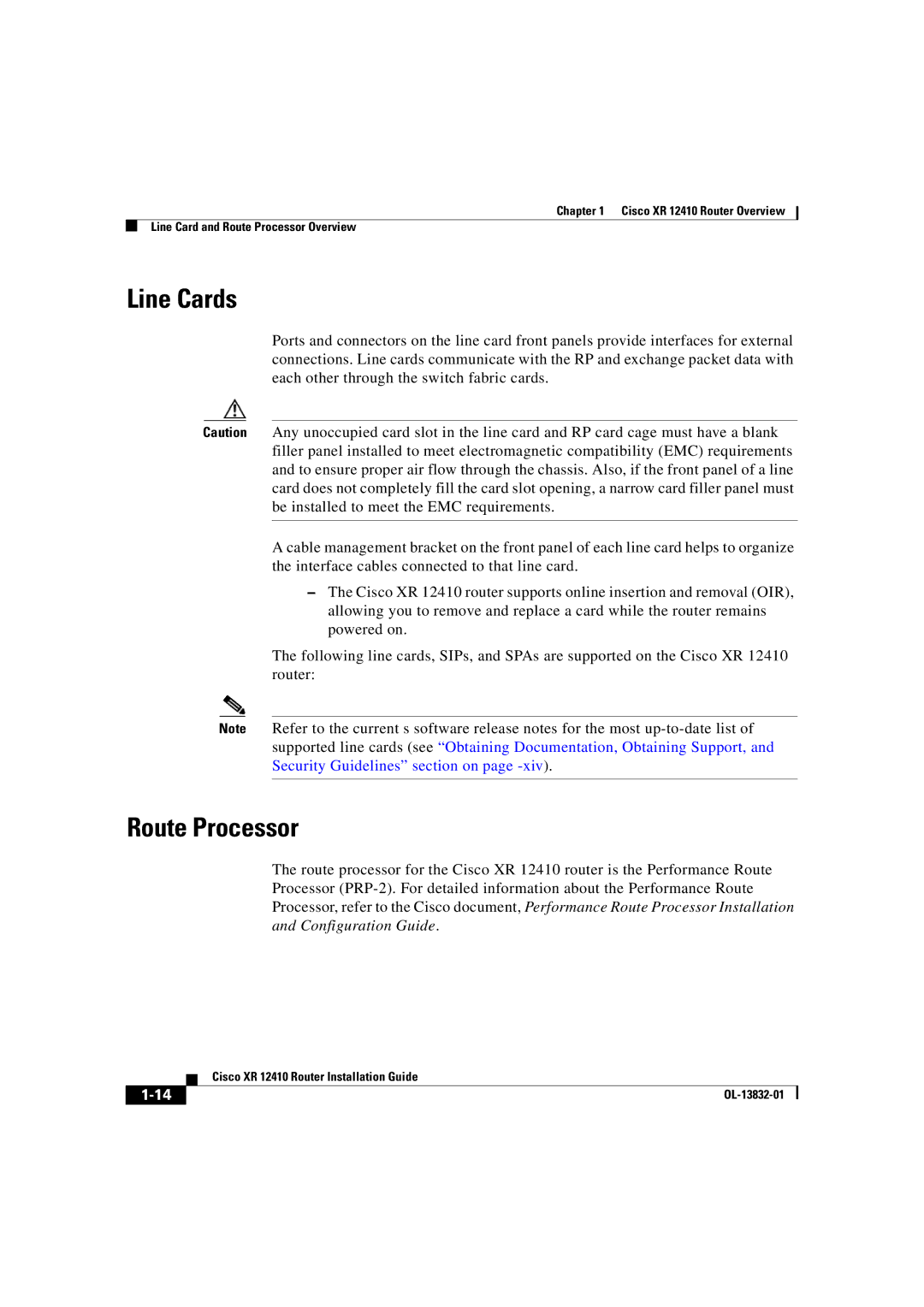 Cisco Systems XR 12410 manual Line Cards, Route Processor 