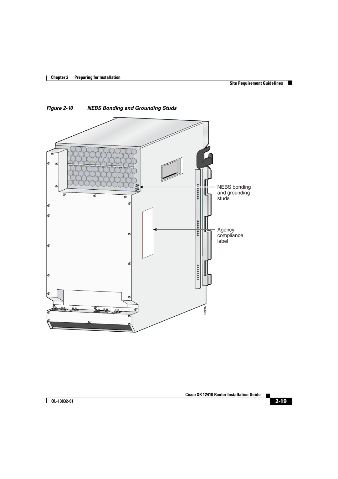 Cisco Systems XR 12410 manual Nebs Bonding and Grounding Studs 