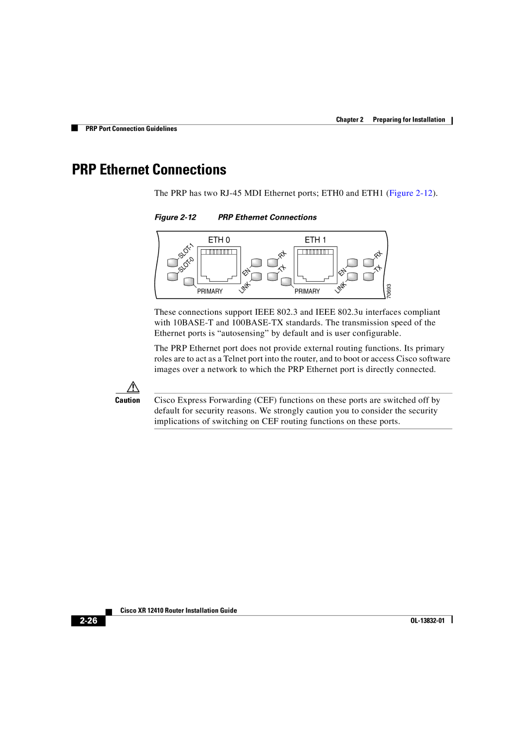 Cisco Systems XR 12410 manual PRP Ethernet Connections 