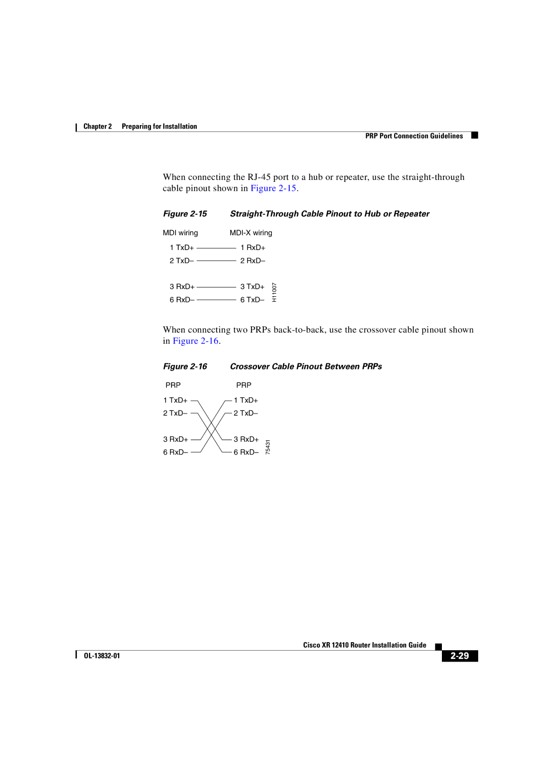 Cisco Systems XR 12410 manual Straight-Through Cable Pinout to Hub or Repeater 