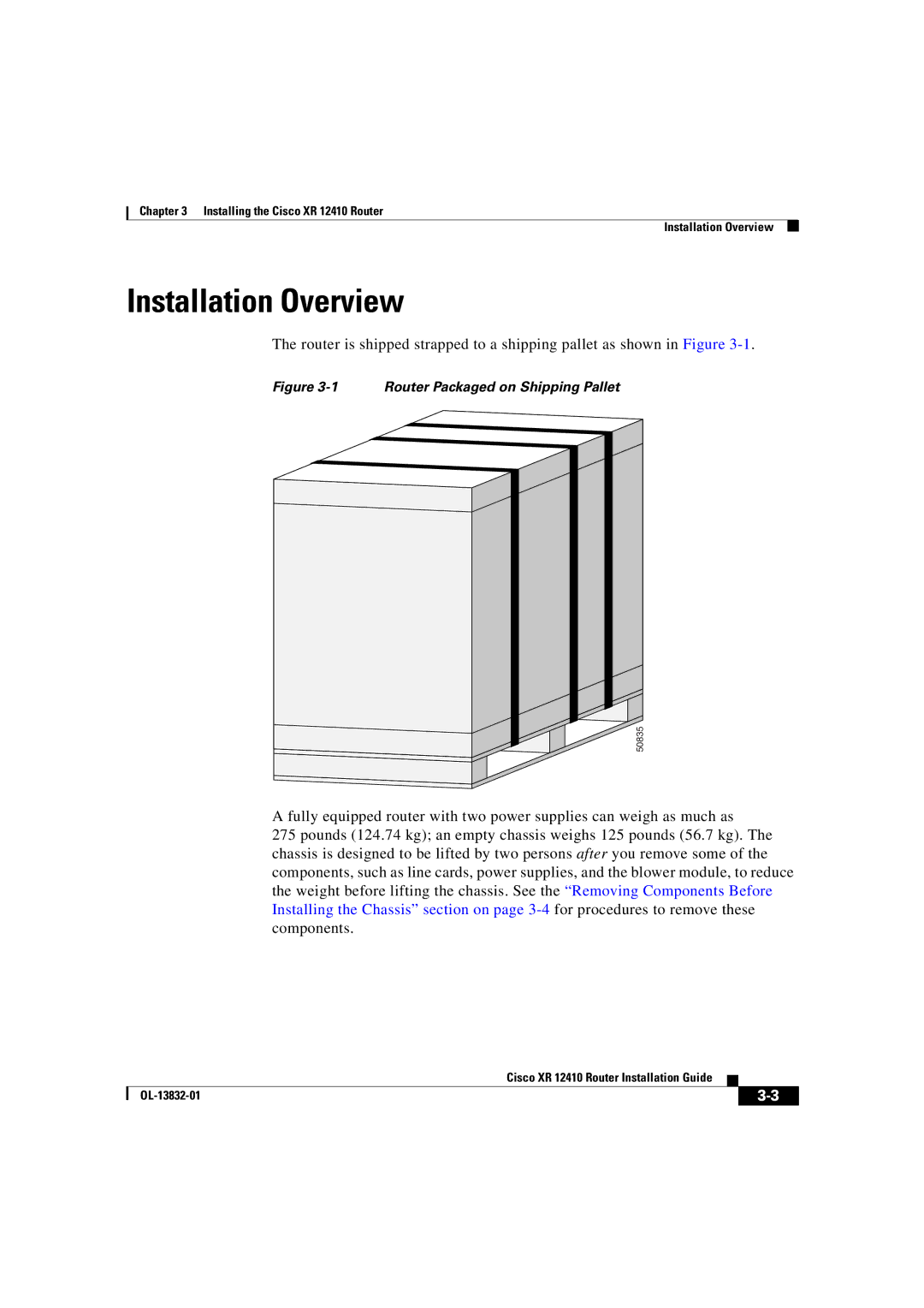 Cisco Systems XR 12410 manual Installation Overview, Router Packaged on Shipping Pallet 