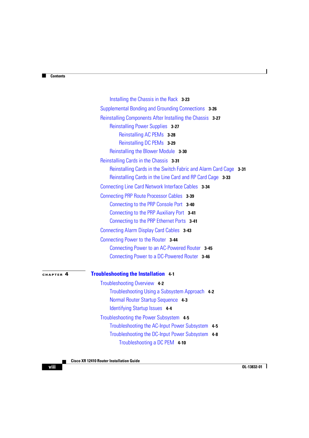 Cisco Systems XR 12410 manual Reinstalling Components After Installing the Chassis 