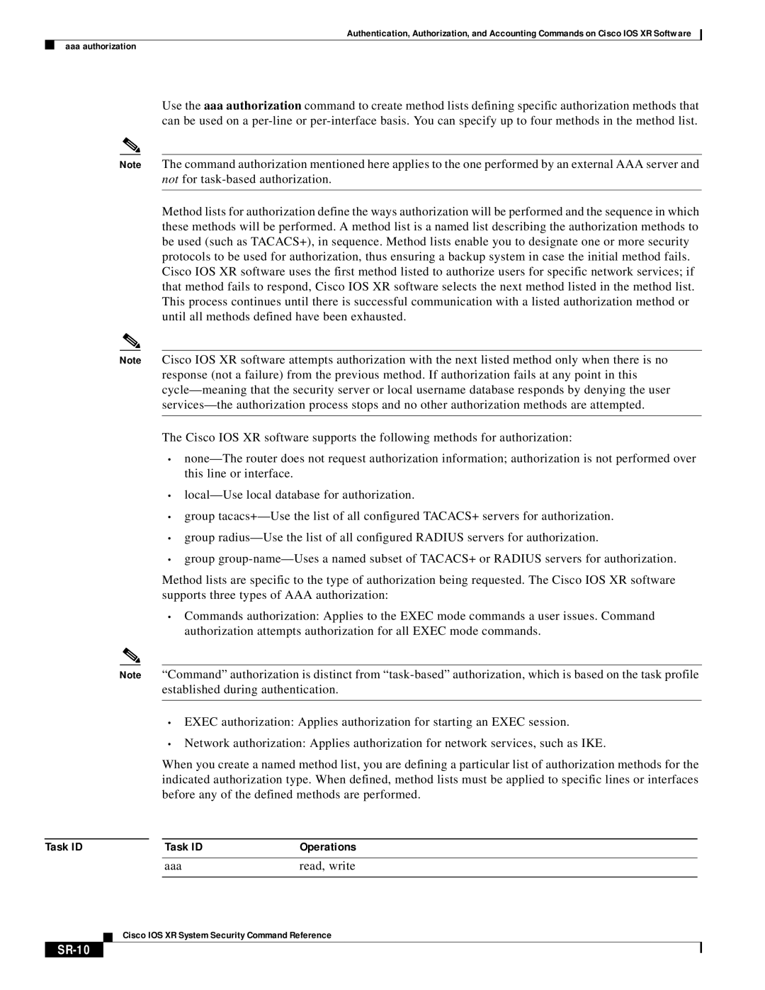 Cisco Systems XR manual Aaa Read, write, SR-10 