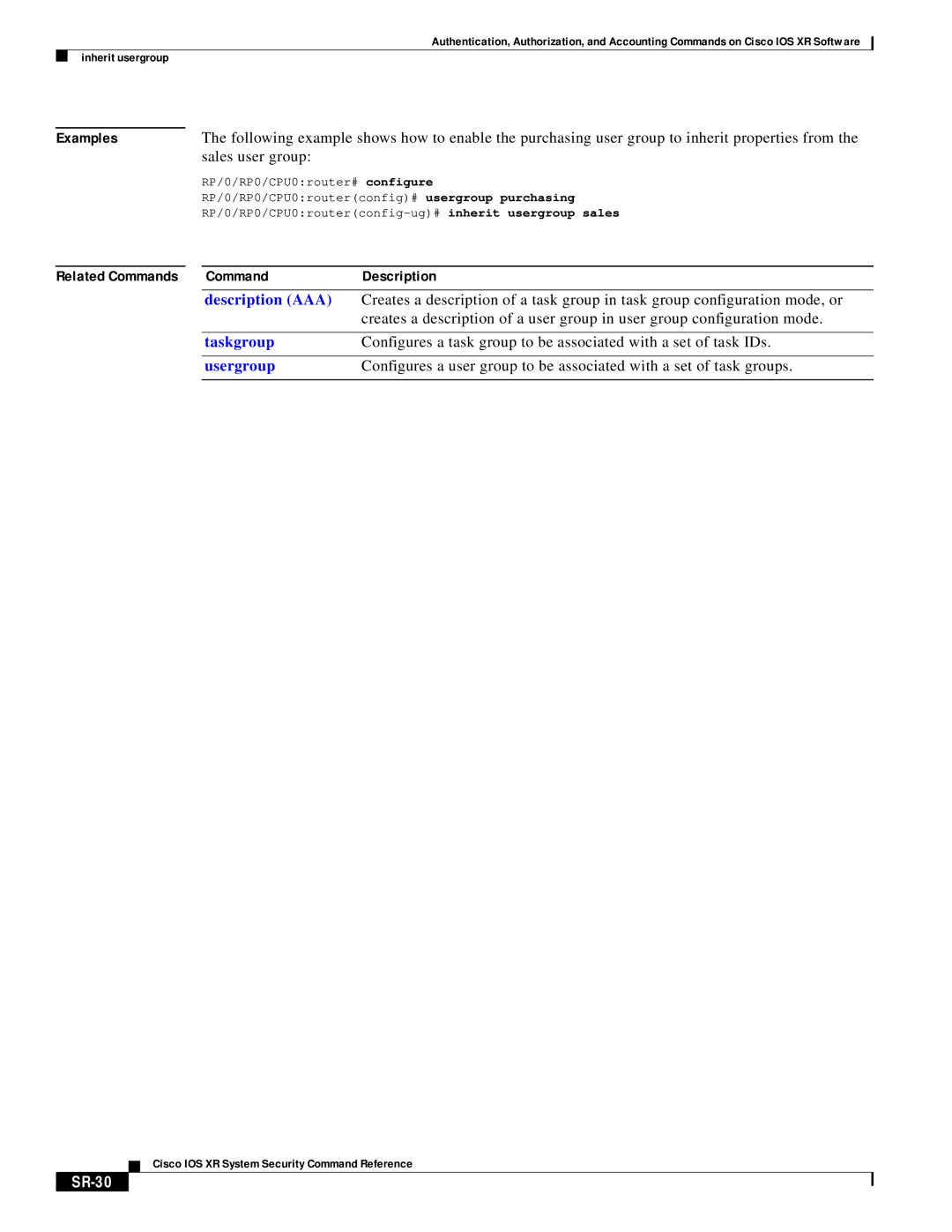 Cisco Systems XR manual Sales user group, SR-30 