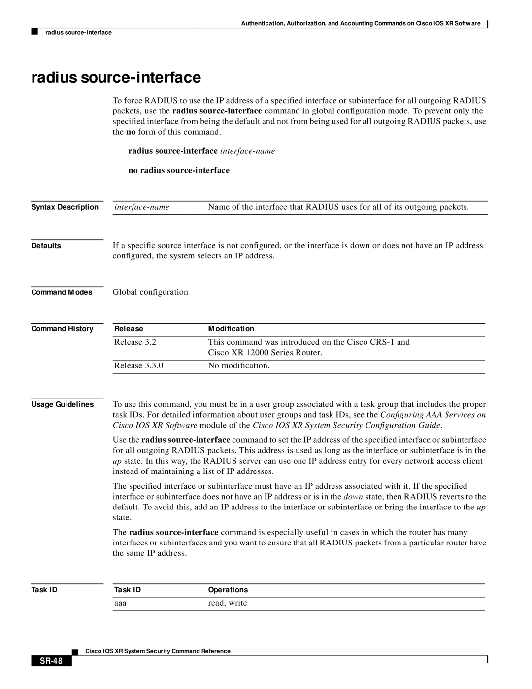 Cisco Systems XR manual Radius source-interface, SR-48 