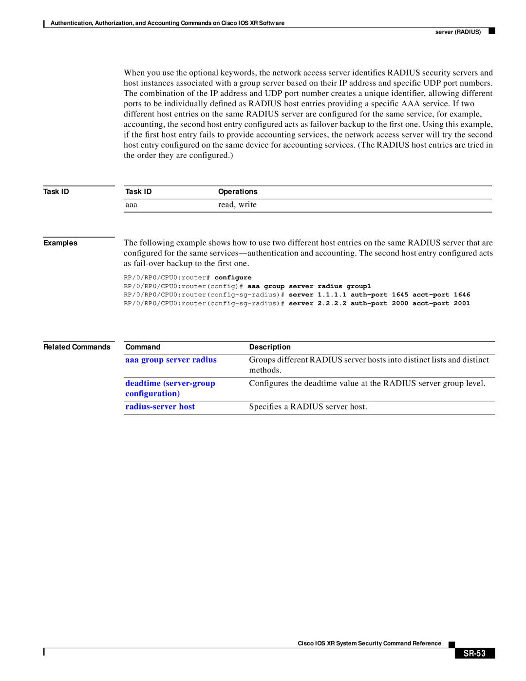 Cisco Systems XR manual Aaa Read, write, SR-53 