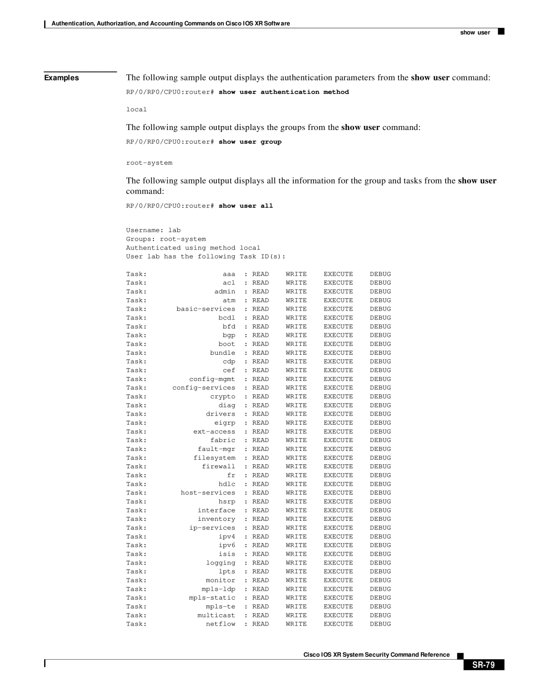 Cisco Systems XR manual SR-79, User all 