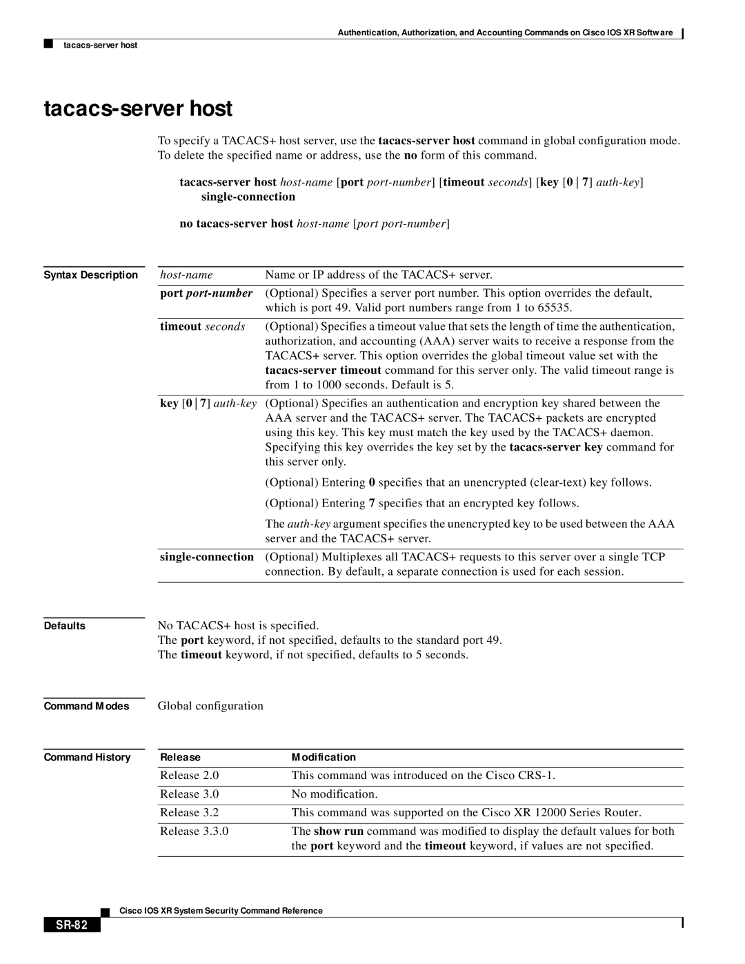 Cisco Systems XR manual Tacacs-server host, SR-82 