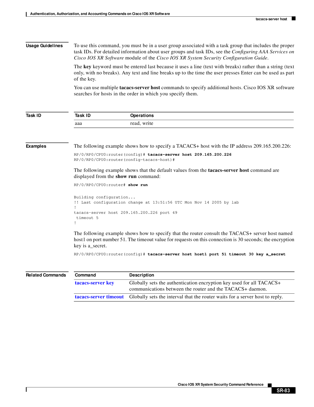 Cisco Systems XR manual Aaa Read, write, SR-83 