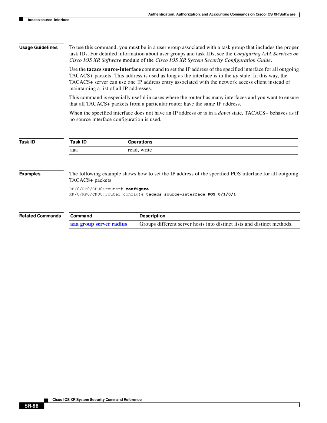 Cisco Systems XR manual Aaa group server radius, SR-88 