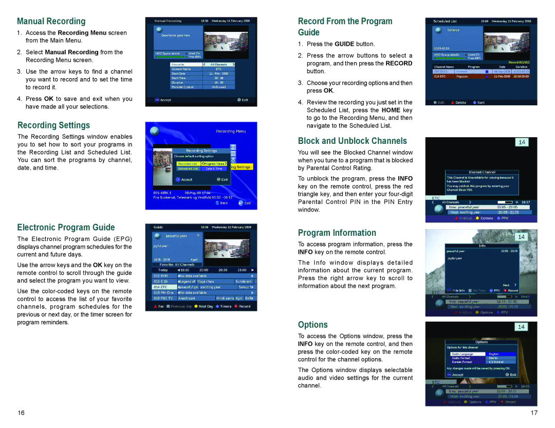 Cisco Systems Z870DVB manual Manual Recording, Recording Settings, Electronic Program Guide, Record From the Program Guide 