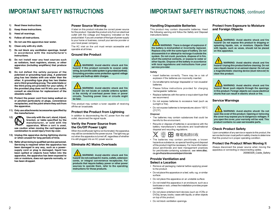 Cisco Systems Z880DVB, Z870DVB manual Important Safety Instructions 