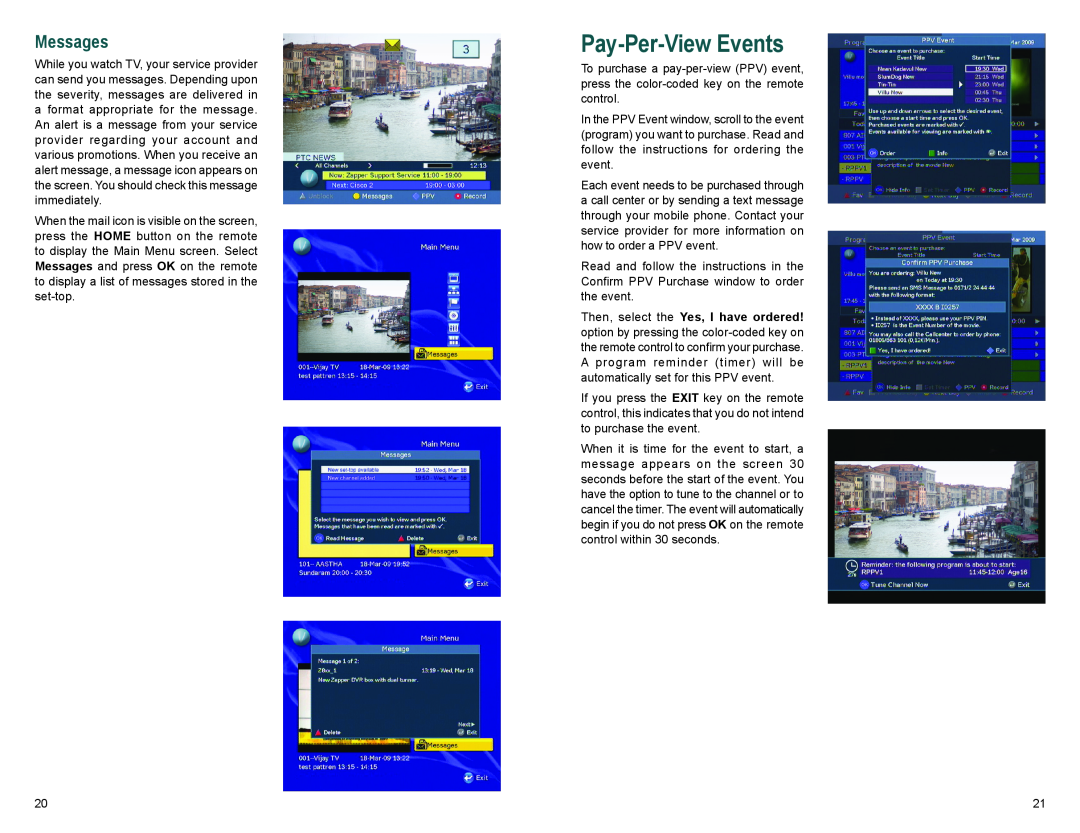 Cisco Systems Z870DVB, Z880DVB manual Pay-Per-View Events, Messages 