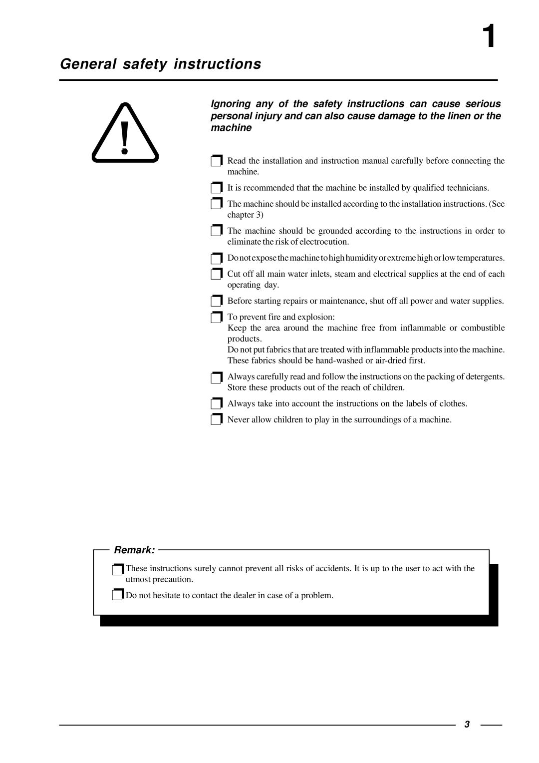 Cissell HF575, HF455 manual General safety instructions, Remark 