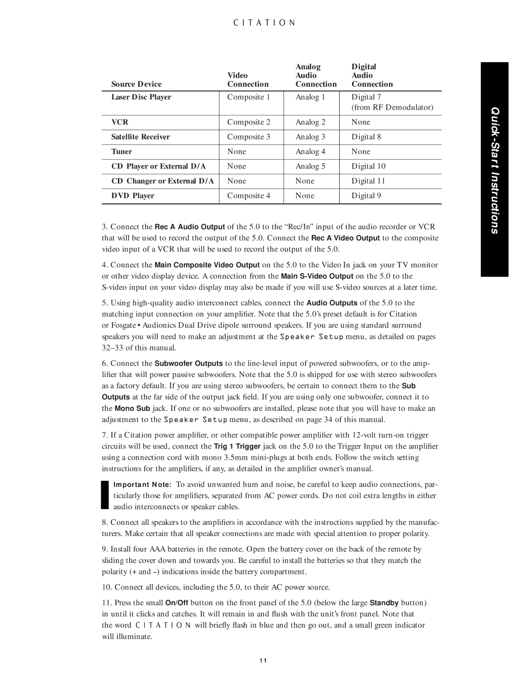 Citation Stereo Receiver owner manual Vcr 