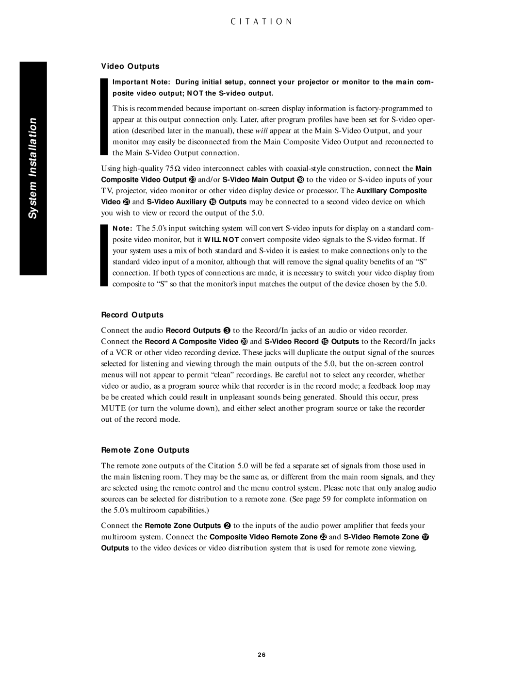 Citation Stereo Receiver owner manual Remote Zone Outputs 