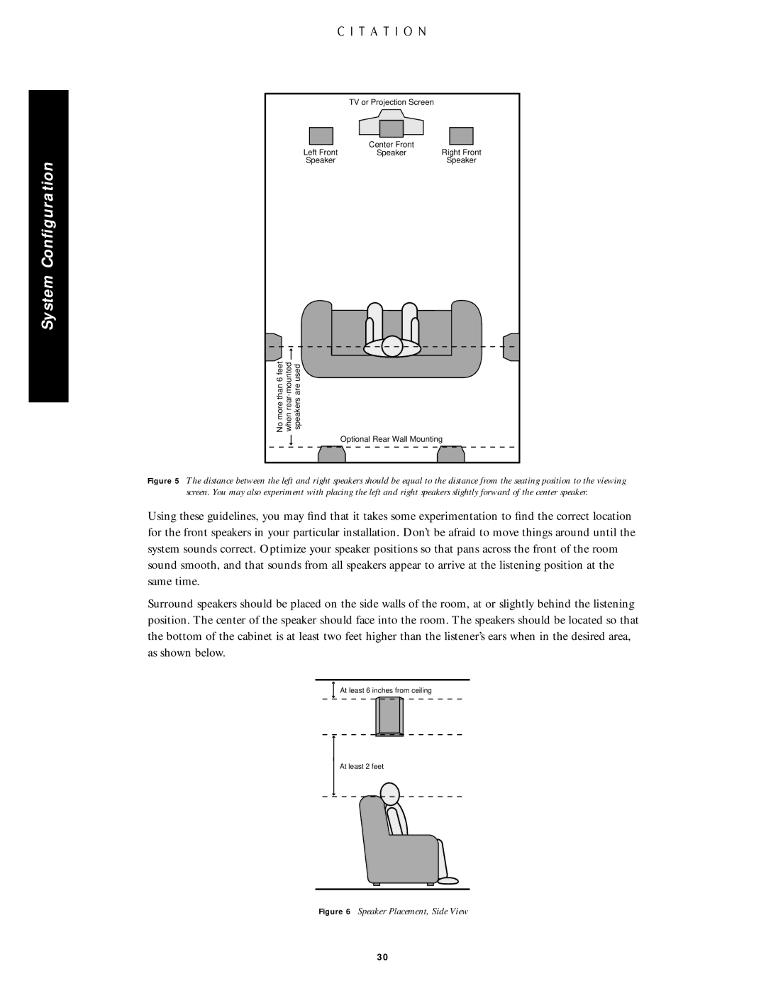 Citation Stereo Receiver owner manual Speaker Placement, Side View 