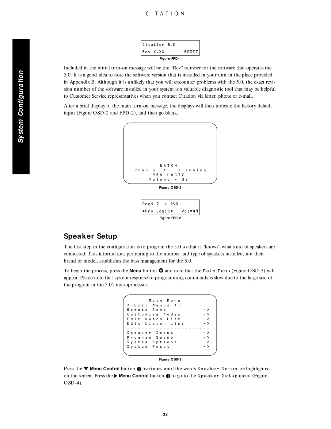 Citation Stereo Receiver owner manual Speaker Setup, Figure FPD-1 