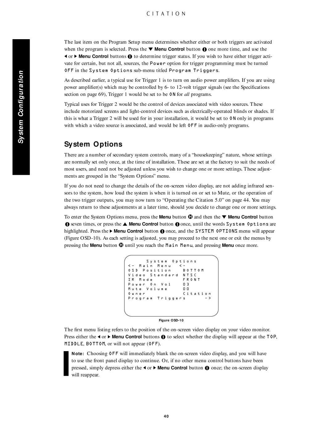 Citation Stereo Receiver owner manual System Options 