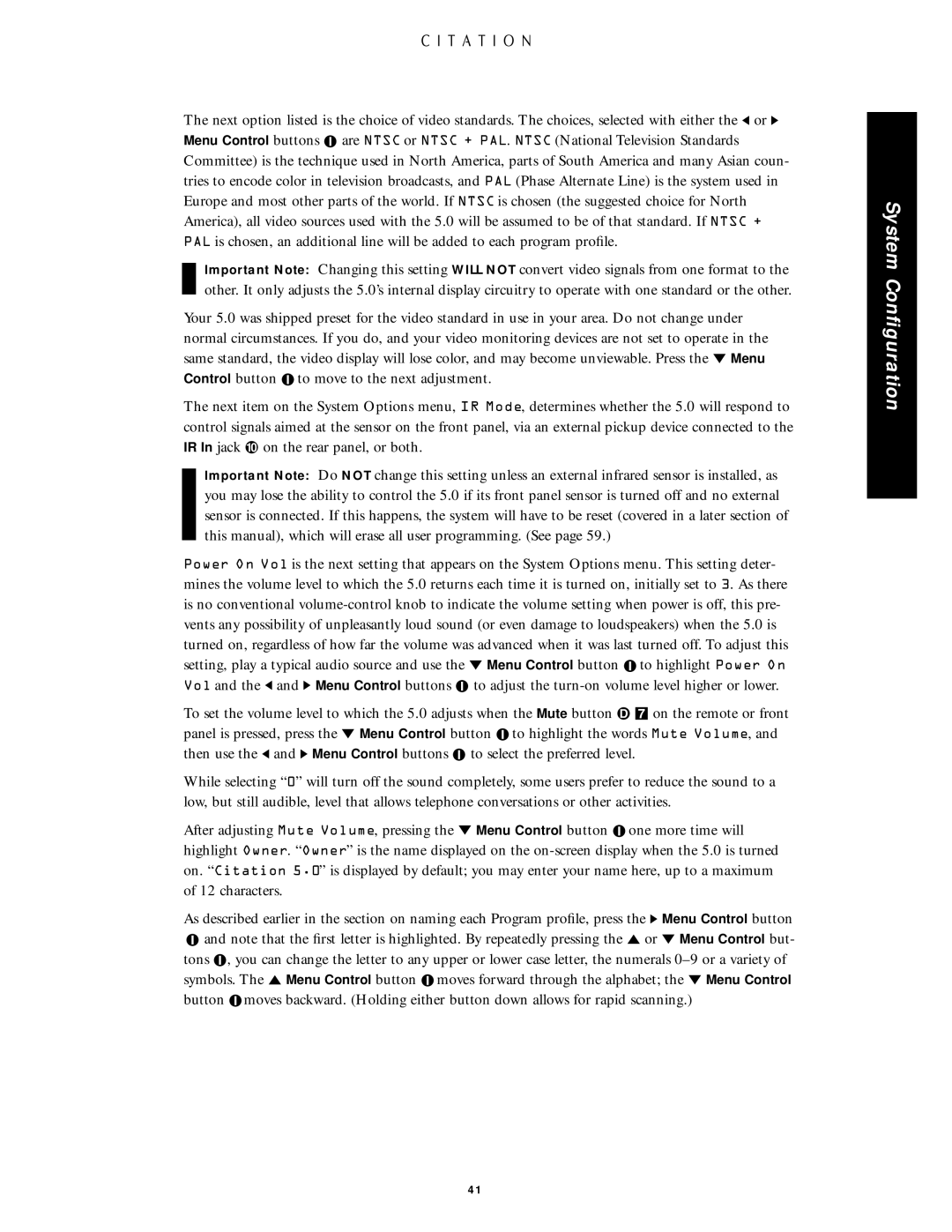 Citation Stereo Receiver owner manual System Conﬁguration 