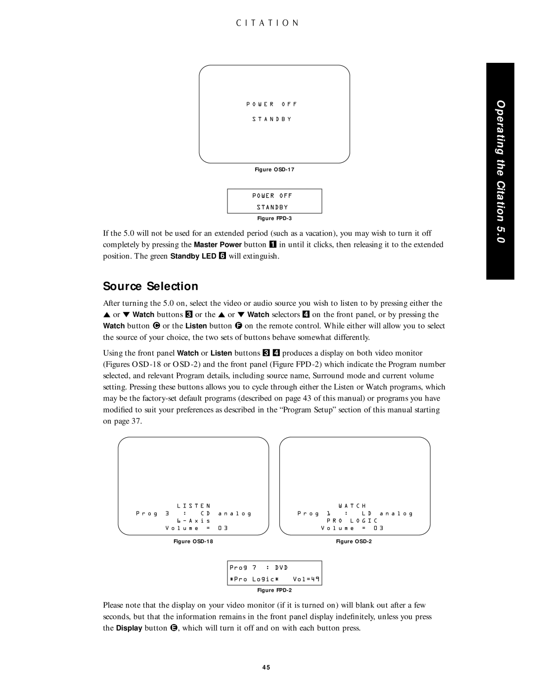 Citation Stereo Receiver owner manual Source Selection, Figure OSD-17 