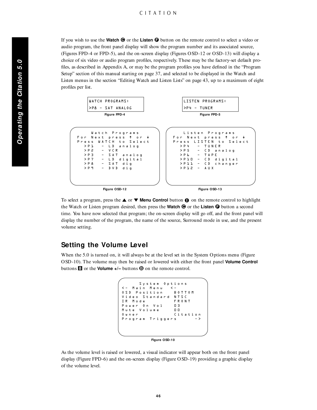 Citation Stereo Receiver owner manual Setting the Volume Level, Citation 