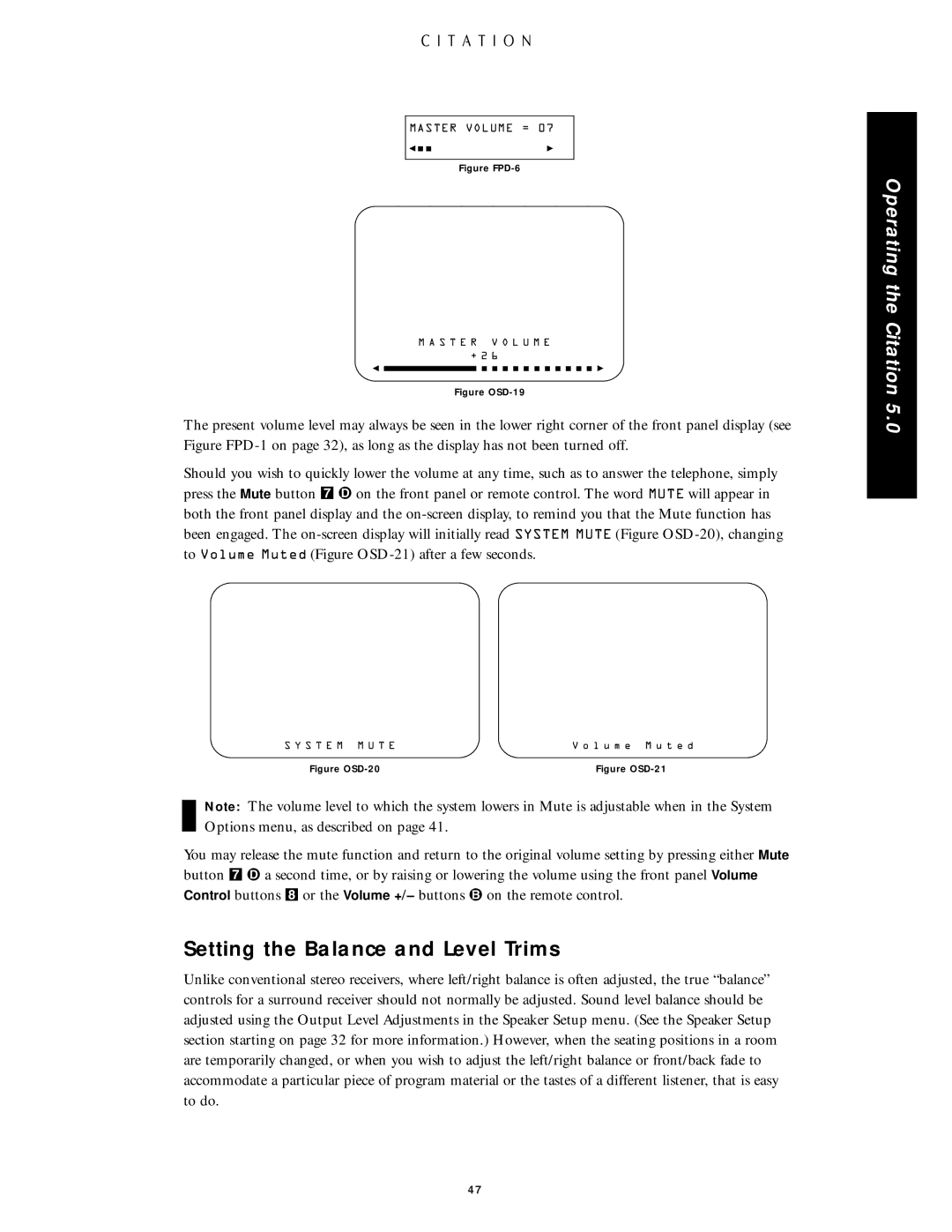 Citation Stereo Receiver owner manual Setting the Balance and Level Trims, Figure FPD-6 