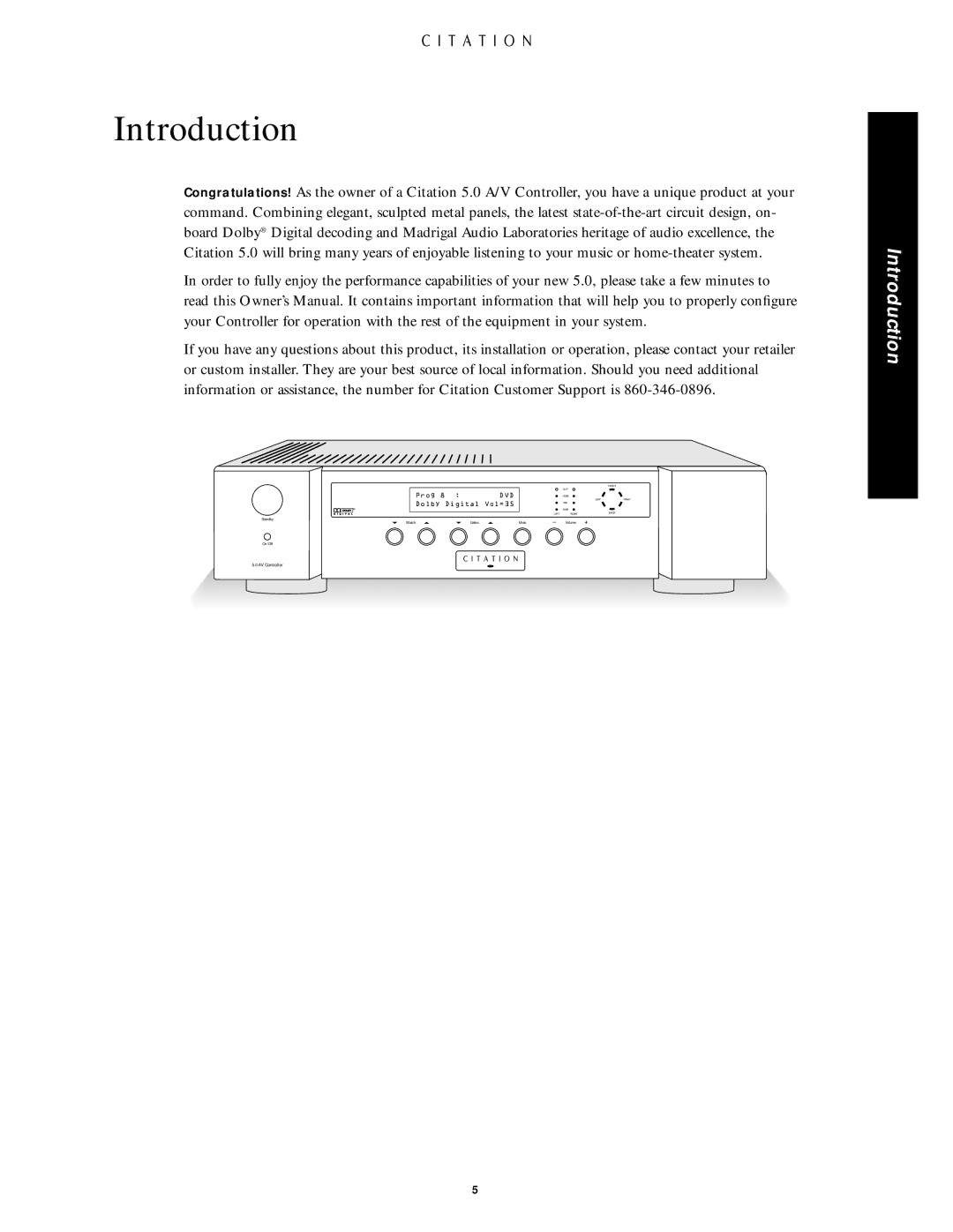 Citation Stereo Receiver owner manual Introduction, Dvd 