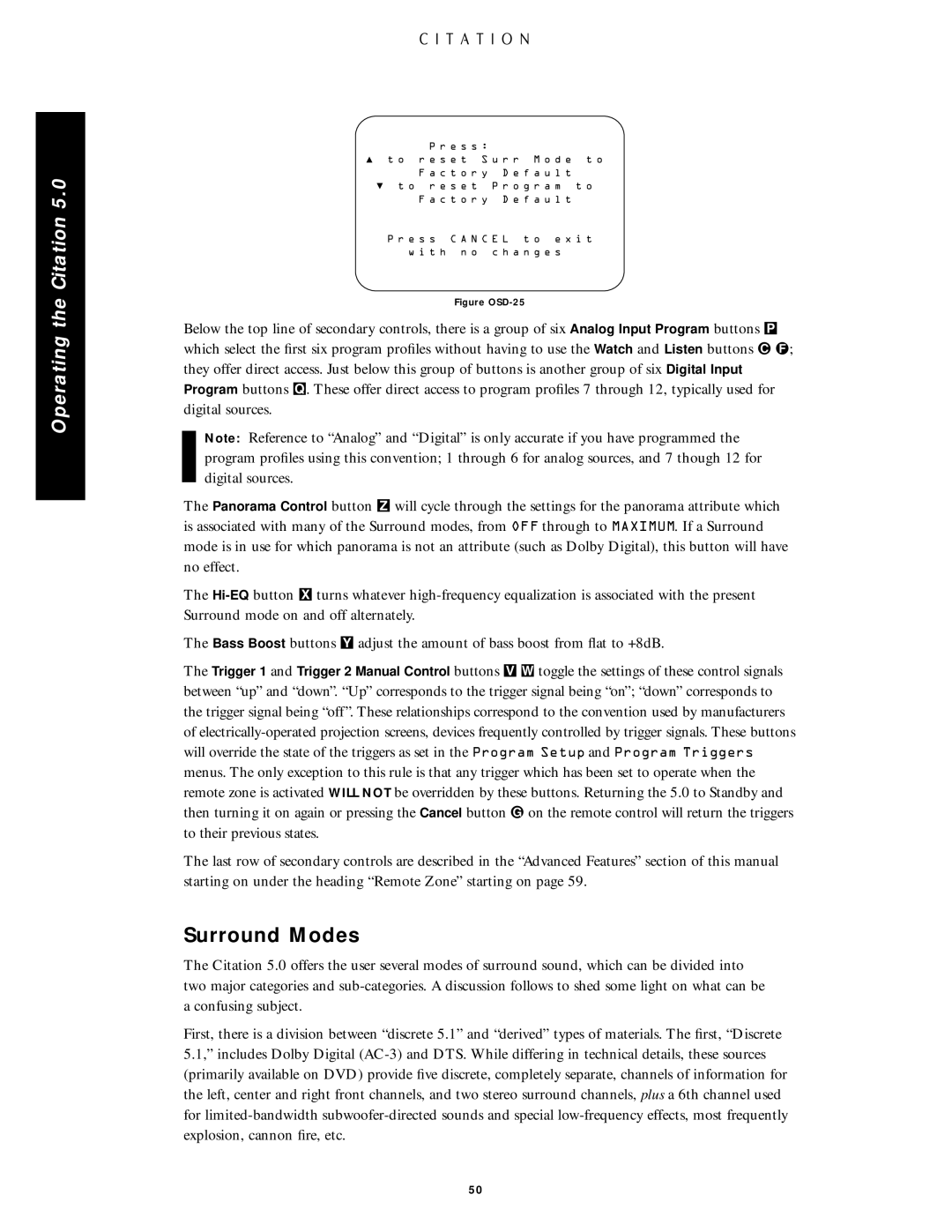 Citation Stereo Receiver owner manual Surround Modes, Figure OSD-25 