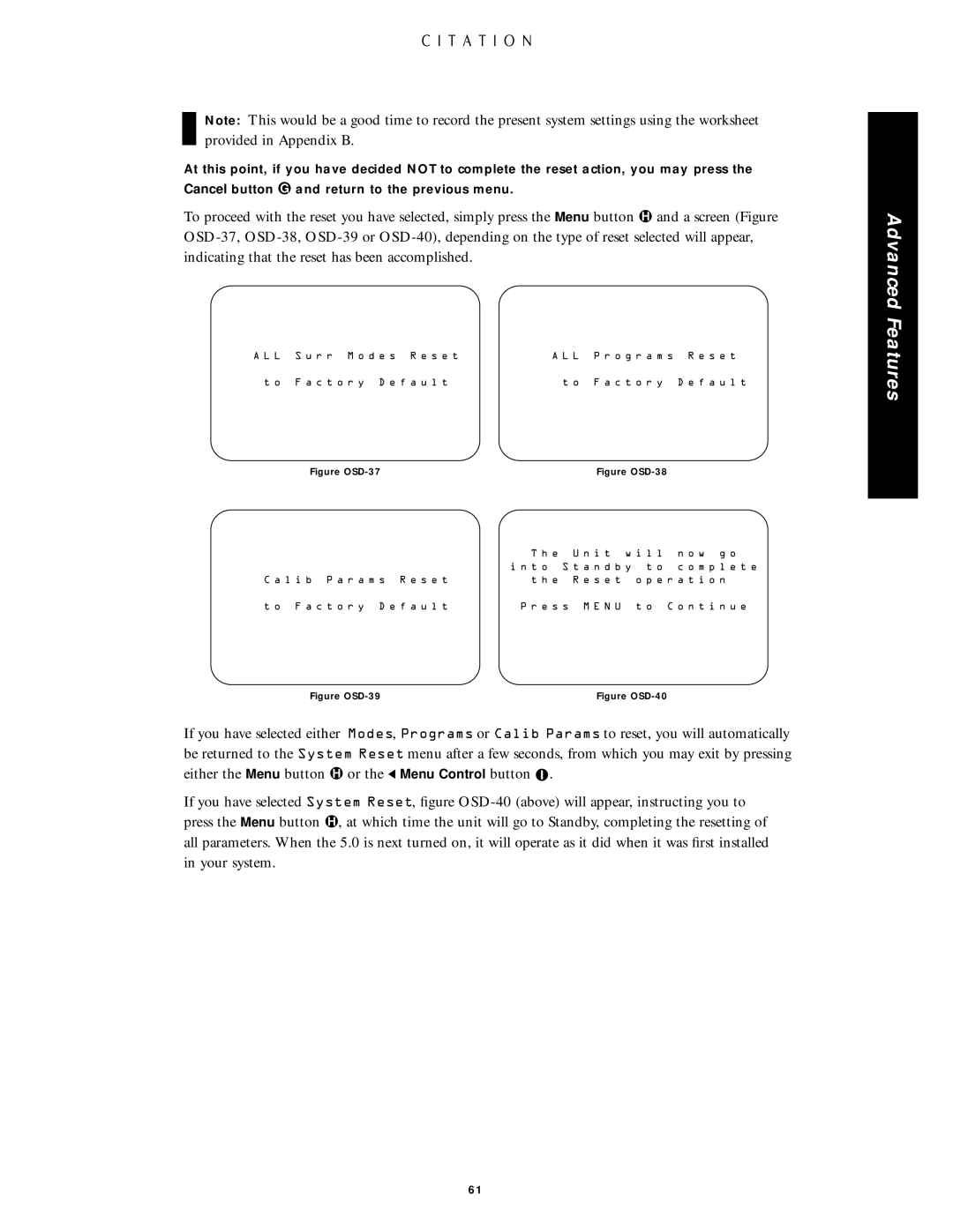 Citation Stereo Receiver owner manual Figure OSD-37 