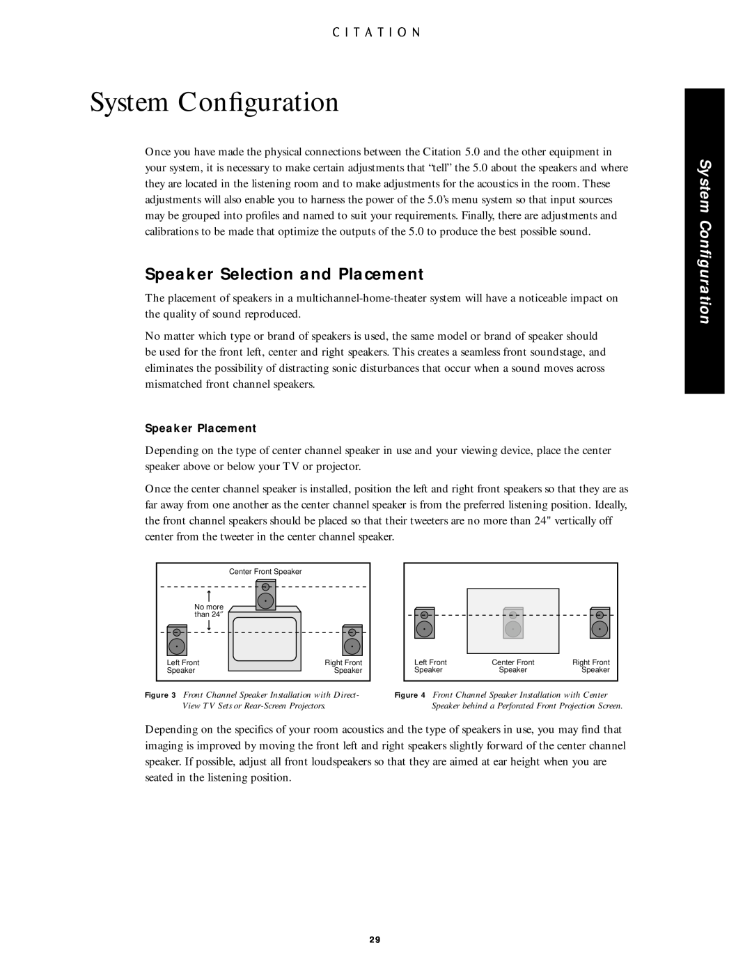 Citation Stereo Receiver owner manual System Conﬁguration, Speaker Selection and Placement 