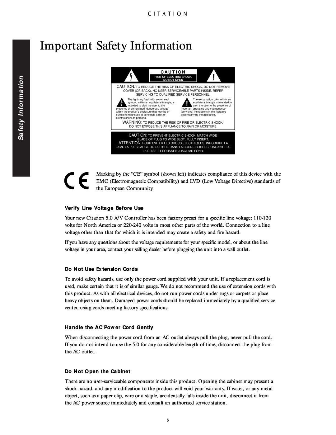 Citation Stereo Receiver owner manual Important Safety Information 