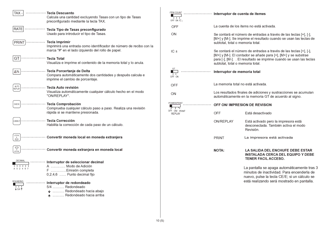 Citizen 350DPA instruction manual OFF ON/ Impresion DE Revision 