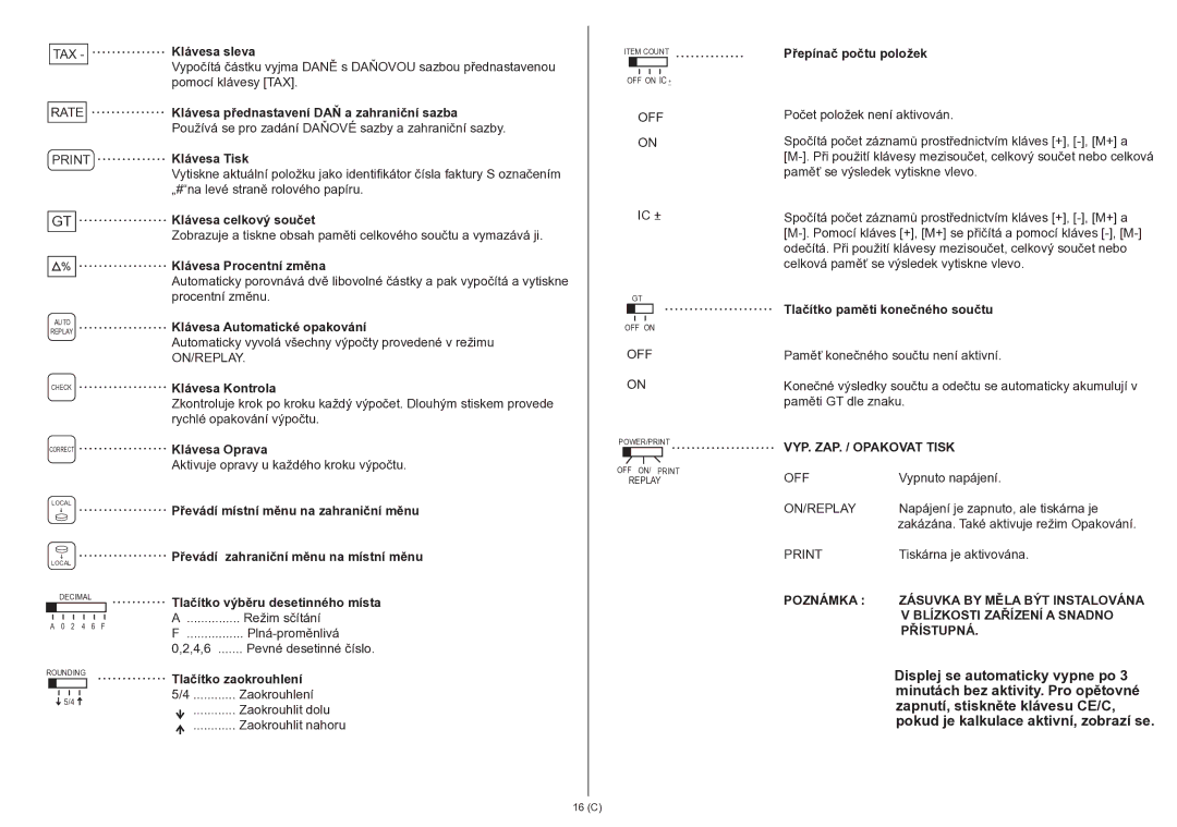 Citizen 350DPA instruction manual VYP. ZAP. / Opakovat Tisk 