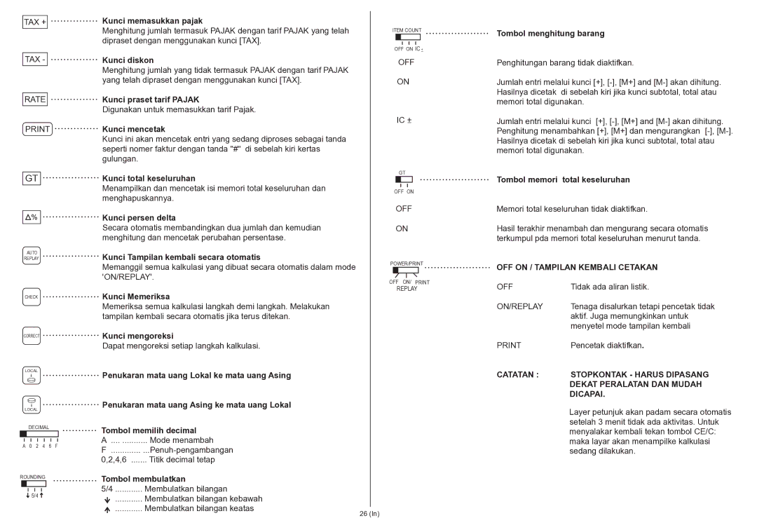 Citizen 350DPA instruction manual OFF on / Tampilan Kembali Cetakan 