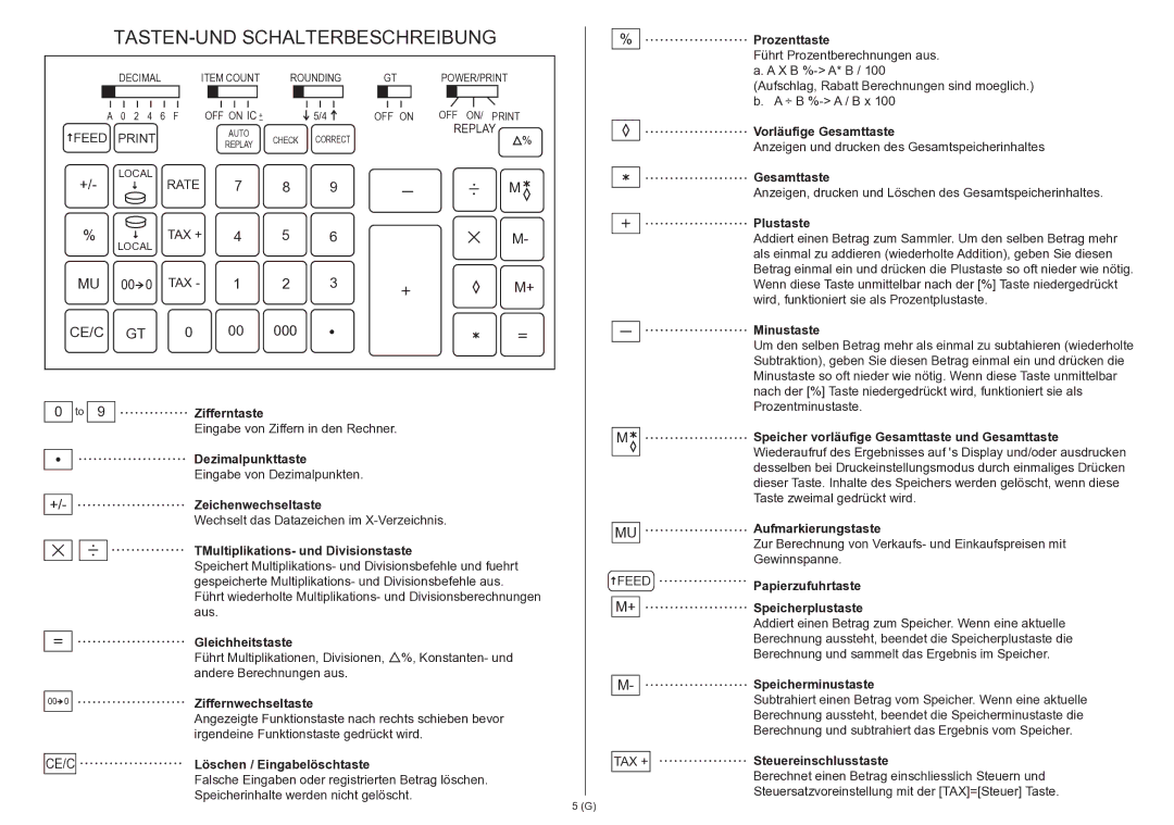 Citizen 350DPA instruction manual TASTEN-UND Schalterbeschreibung 