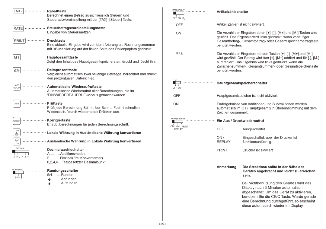 Citizen 350DPA TAX -Rabatttaste, Artikelzählschalter, Steuerbetragsvoreinstellungstaste, Drucktaste, Hauptgesamttaste 