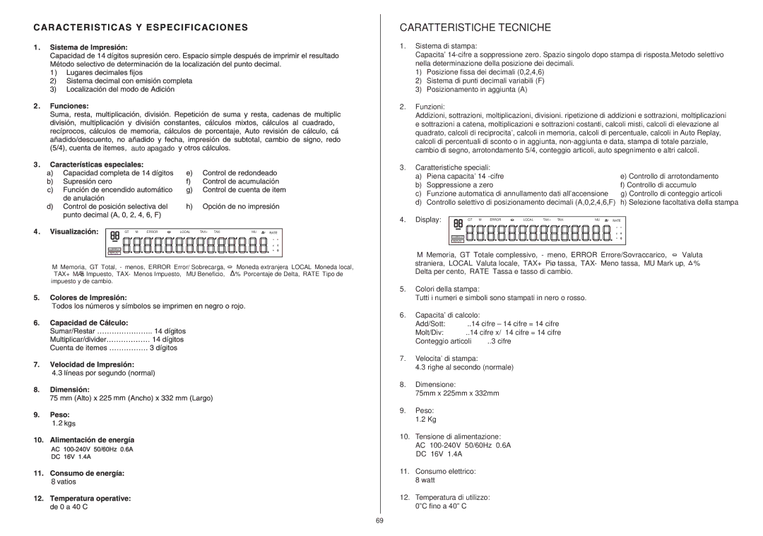 Citizen 350DPA instruction manual Caratteristiche Tecniche, Auto apagado 