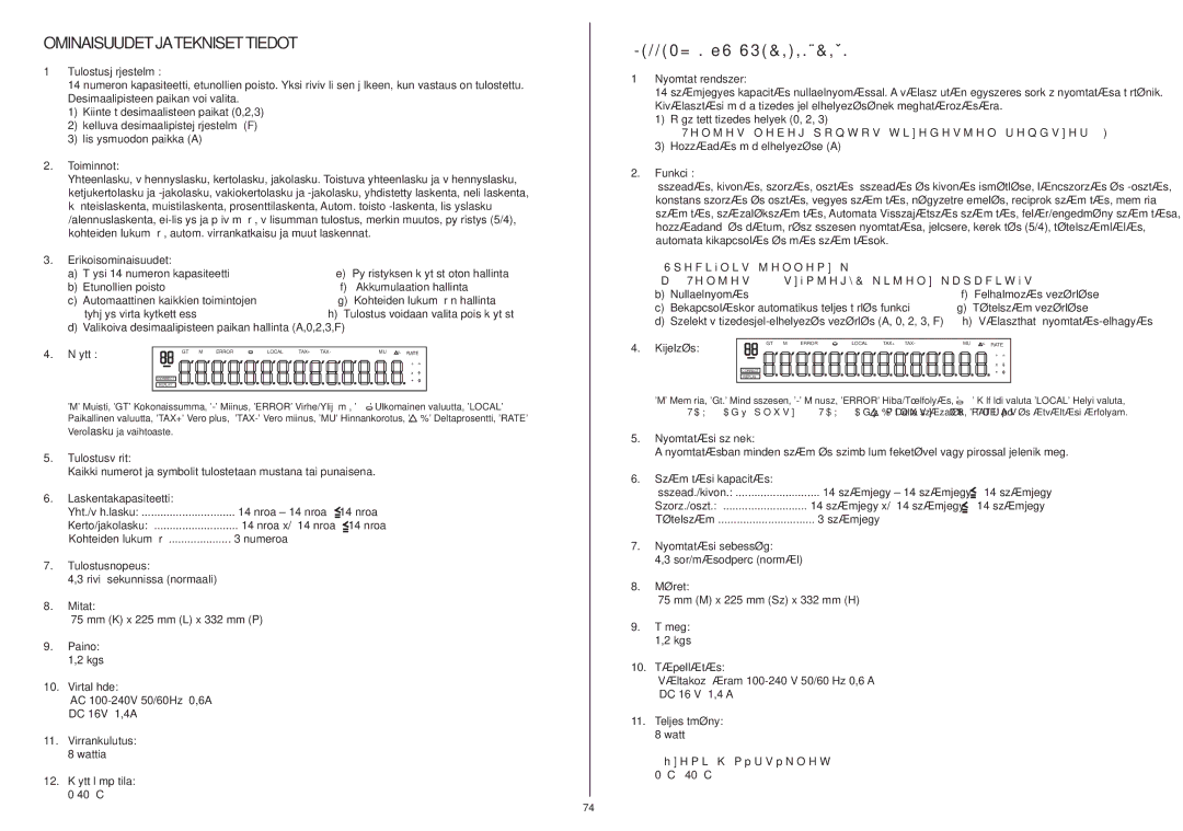 Citizen 350DPA instruction manual Ominaisuudet Jateknisettiedot, Jellemzők ÉS Specifikációk 