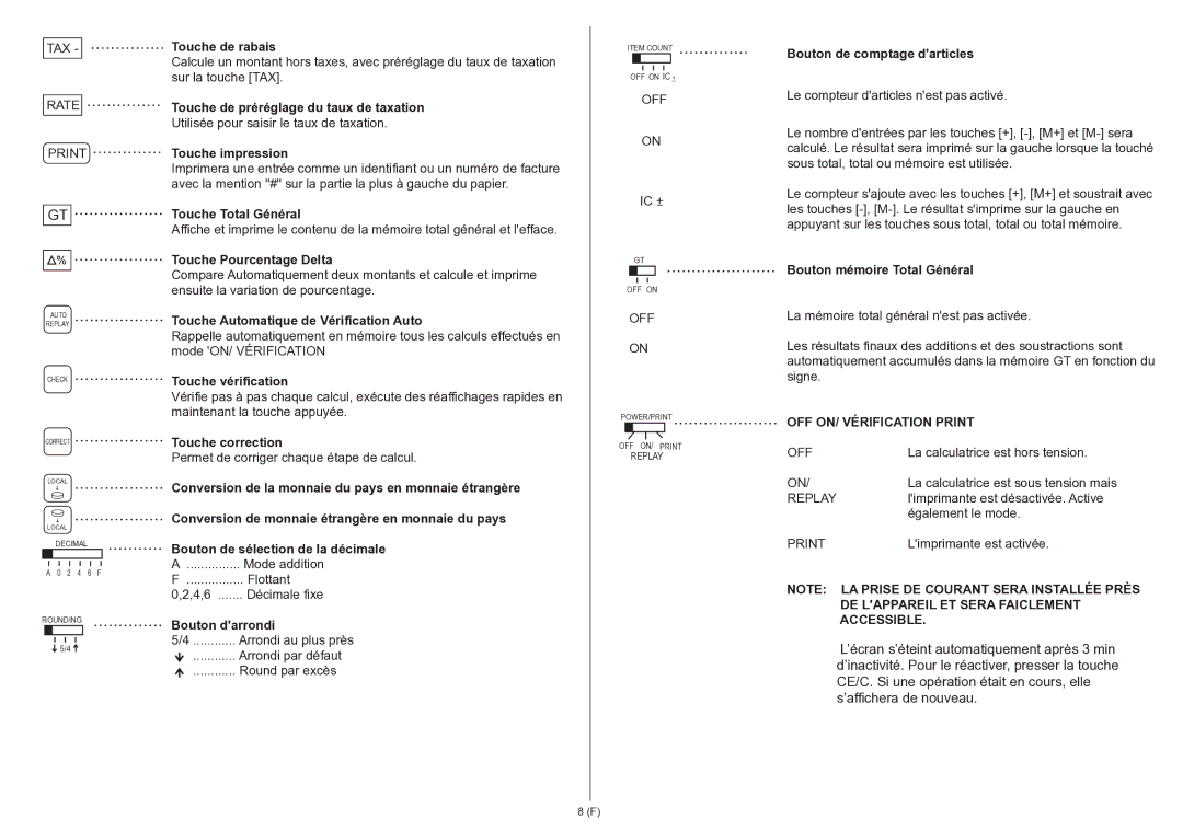 Citizen 350DPA instruction manual OFF ON/ Vérification Print, DE Lappareil ET Sera Faiclement Accessible 