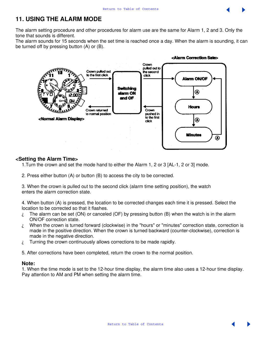 Citizen C650 manual Using the Alarm Mode, Setting the Alarm Time 