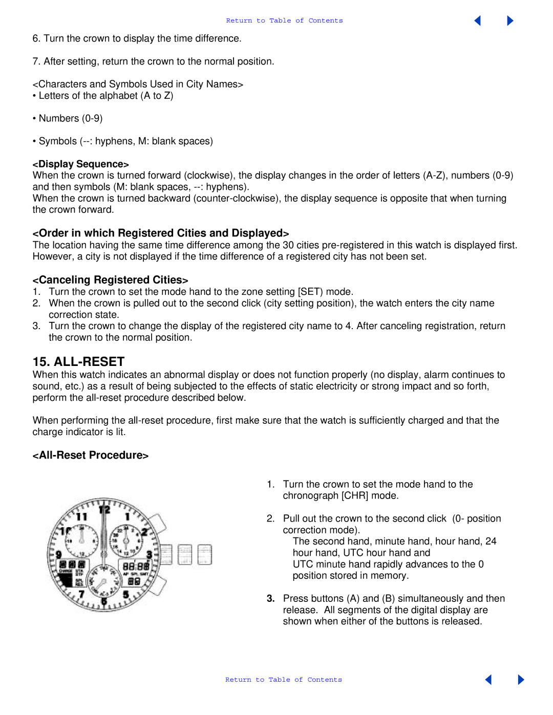 Citizen C650 manual Order in which Registered Cities and Displayed, Canceling Registered Cities, All-Reset Procedure 