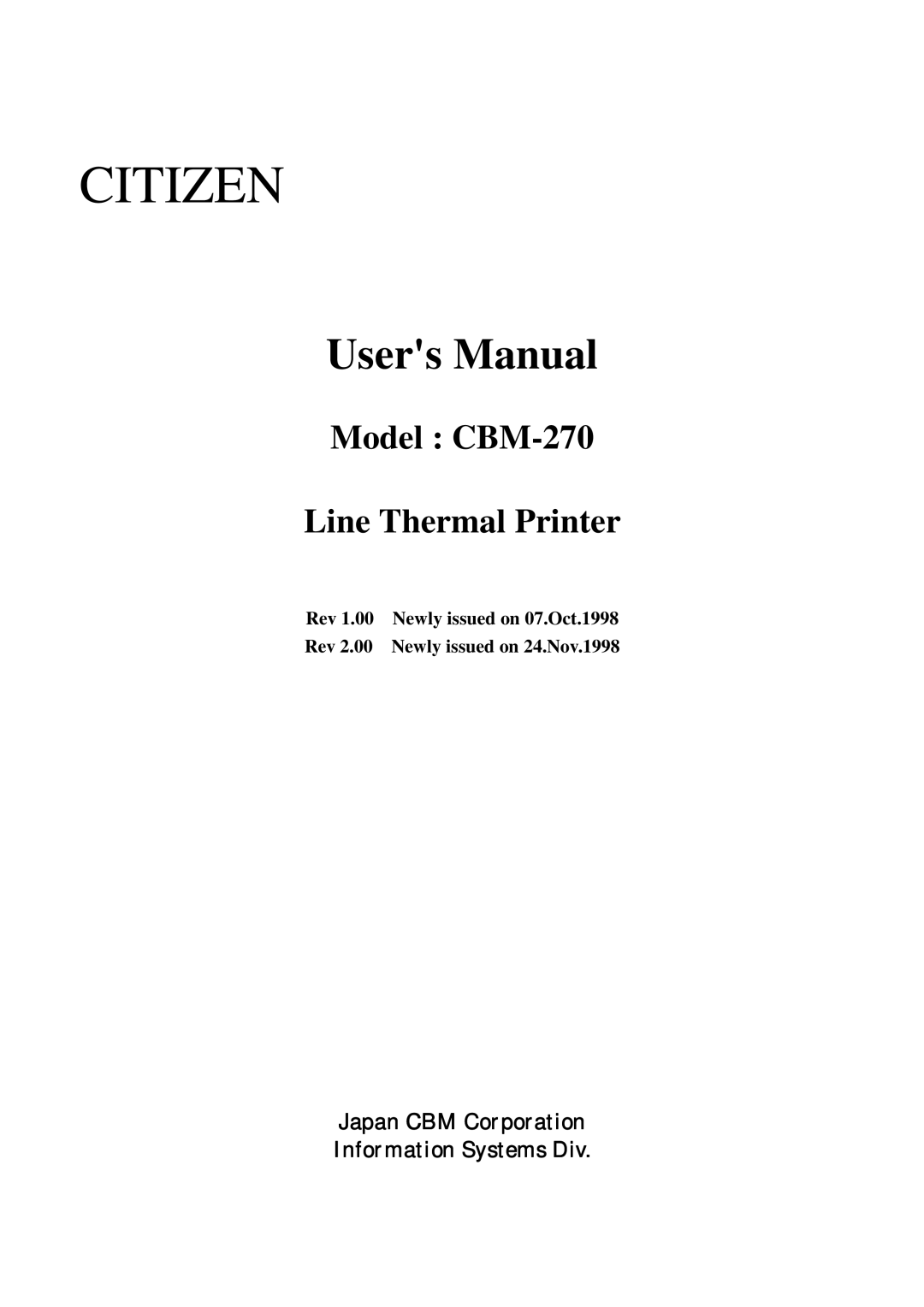 Citizen CBM-270 user manual Citizen 