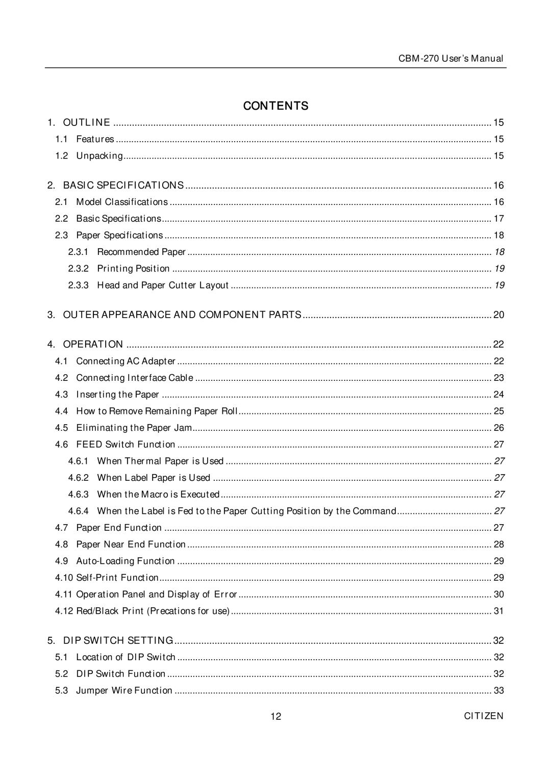 Citizen CBM-270 user manual Contents 