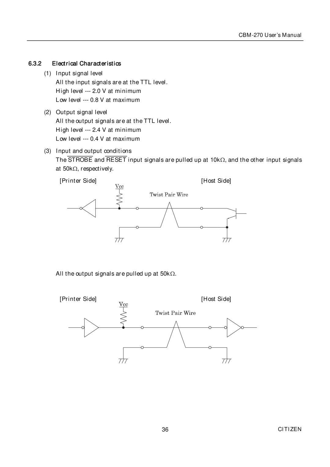 Citizen CBM-270 user manual Electrical Characteristics 