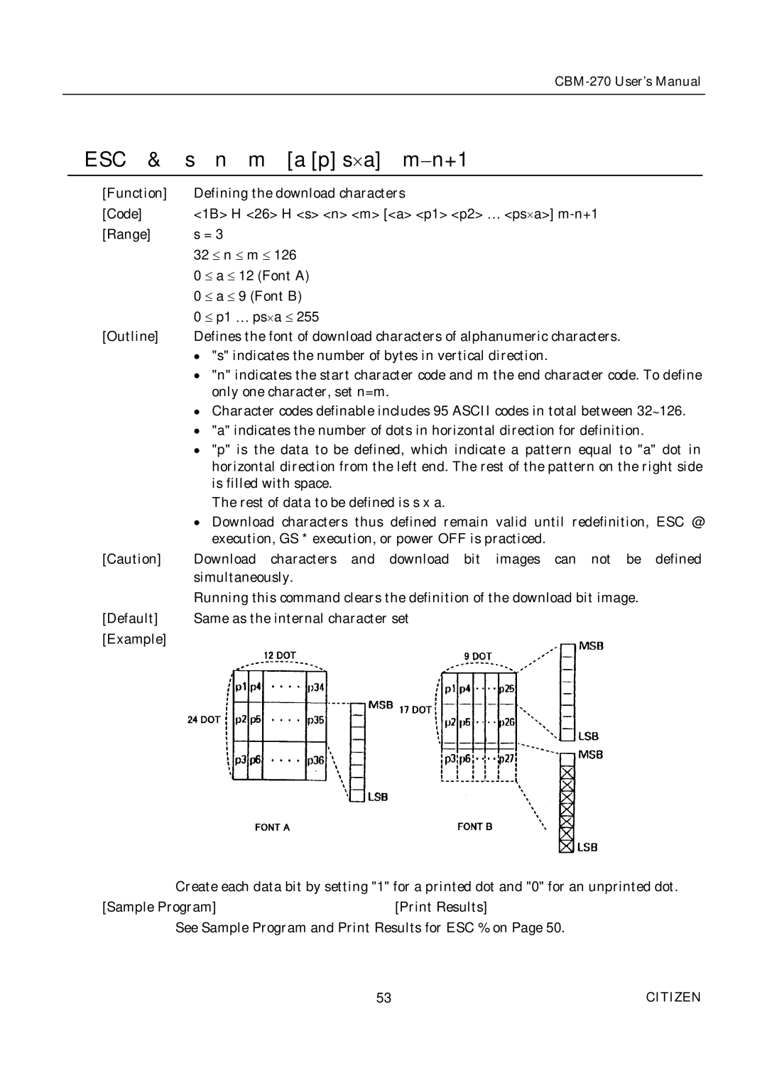 Citizen CBM-270 user manual A p s´a m-n+1 