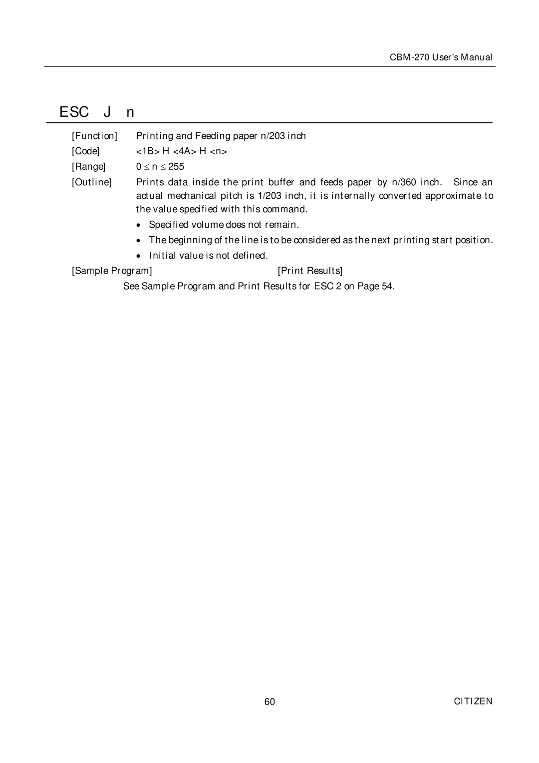 Citizen CBM-270 user manual Esc J 