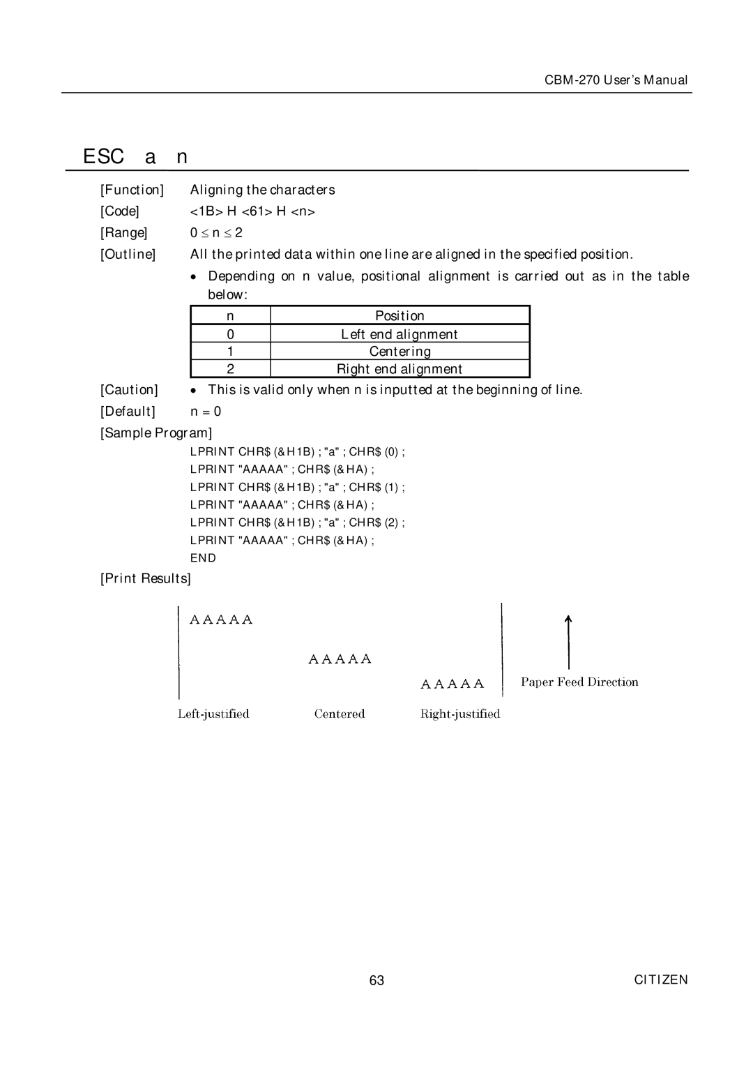 Citizen CBM-270 user manual ESC a 