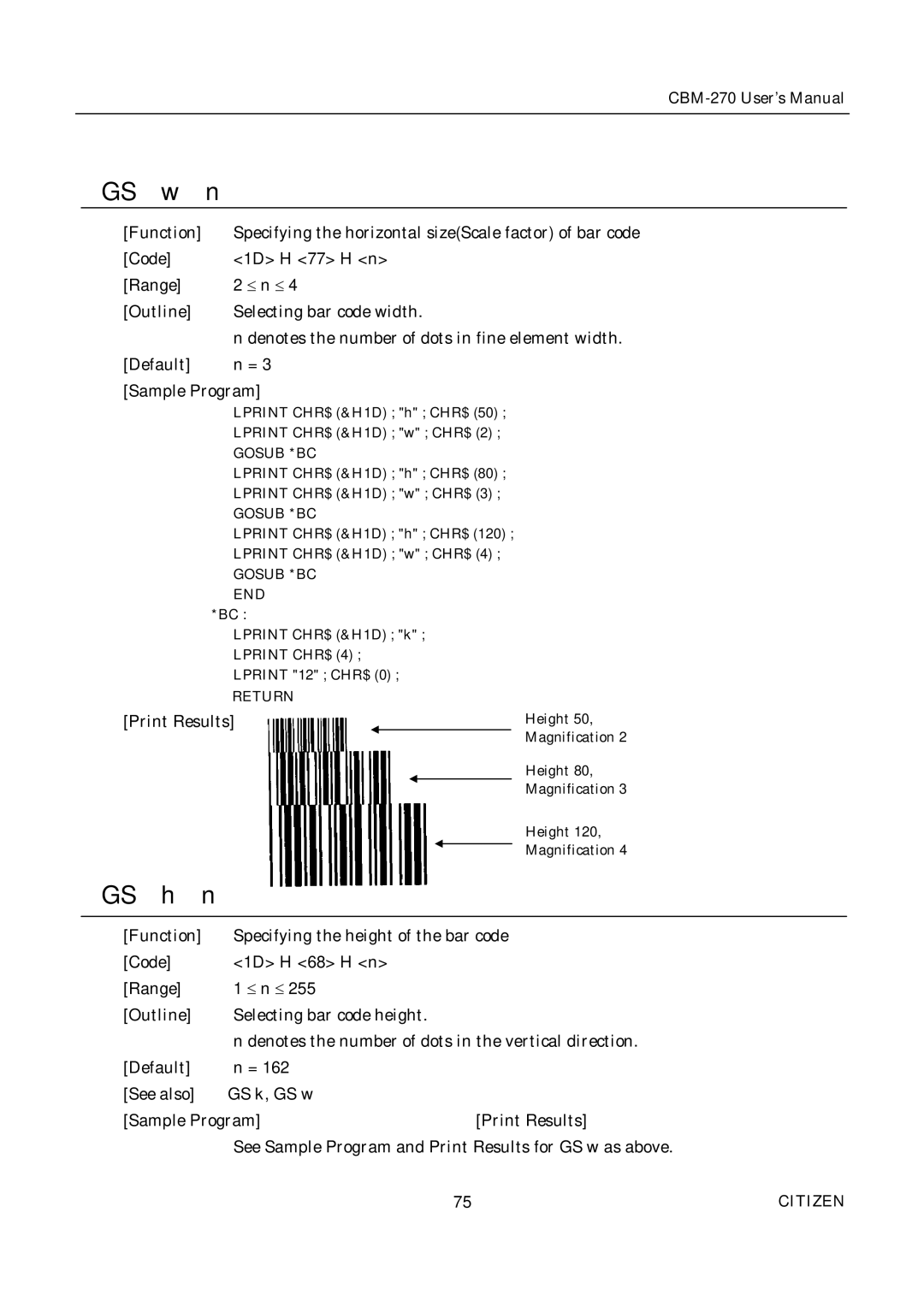 Citizen CBM-270 user manual GS w, GS h n 